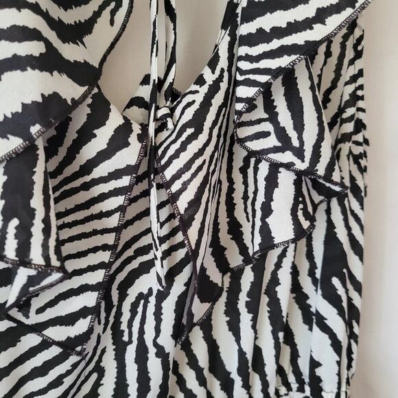 Wrapper Junior Sz 9 Dress Y2K Zebra print sleeveless V-front back tie lined EUC - Picture 13 of 14